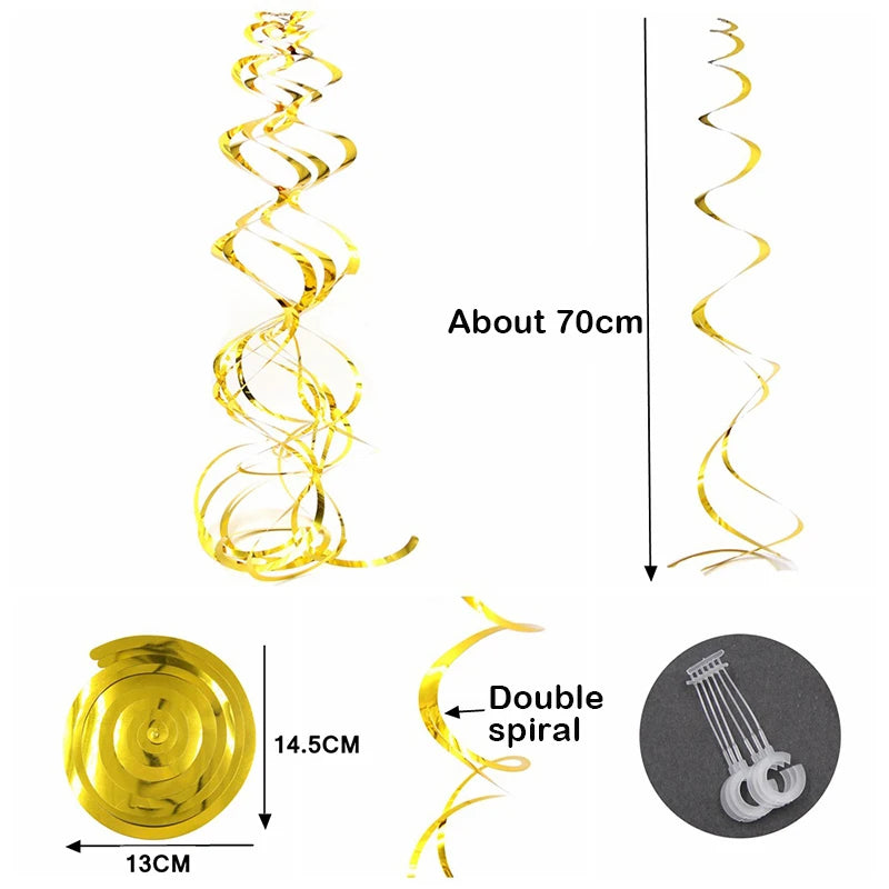 6pcs/pack Party Spiral Decoration Birthday Party Wedding Decorative Ornaments Foil Swirls Banner Tassels Garland