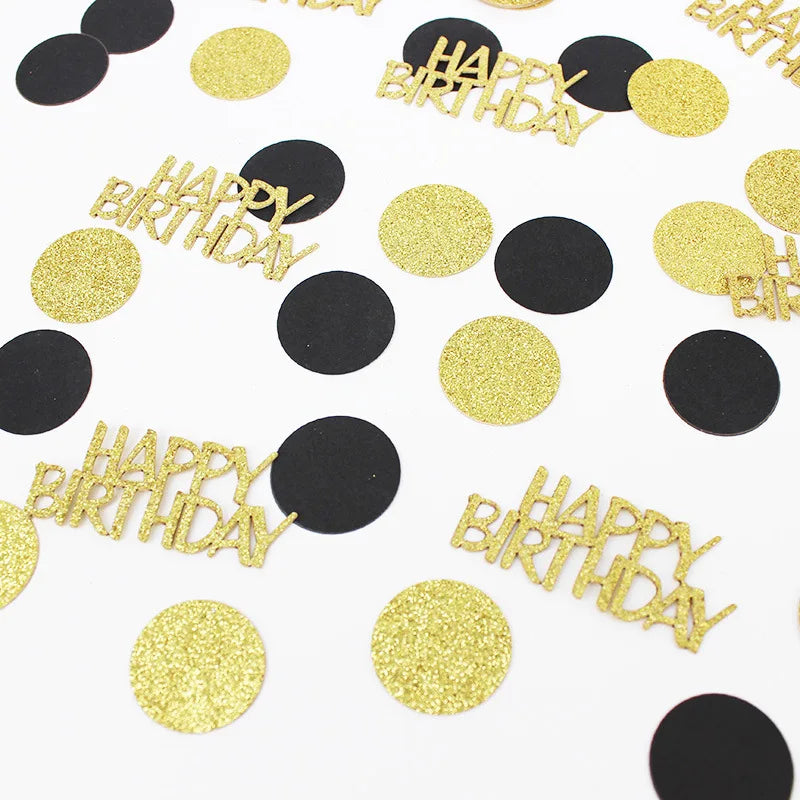 100pcs/lot Happy Birthday Confetti Decorations Rose Gold Black Glitter Confetti First Birthday Girl Boy Party Decoration
