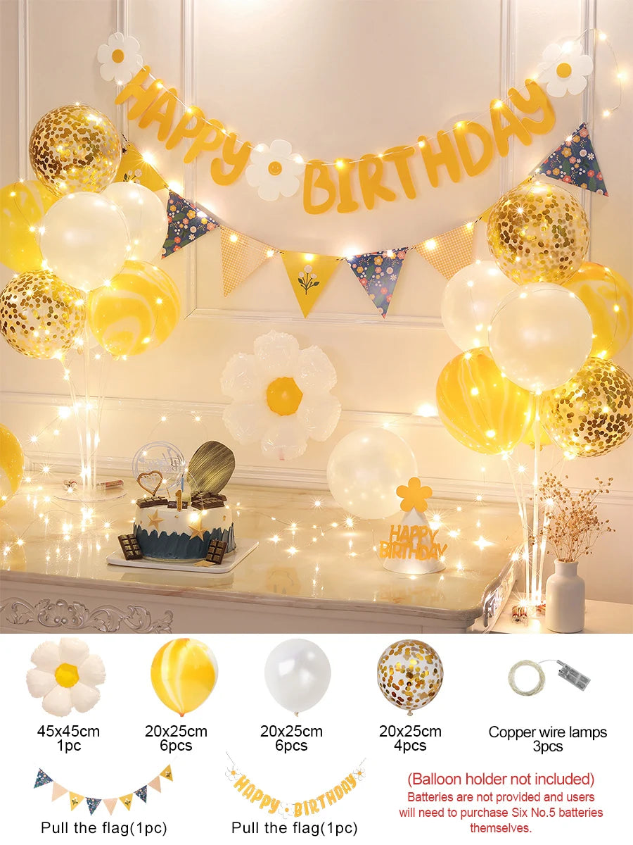 Yellow floral daisy birthday party balloon decoration set