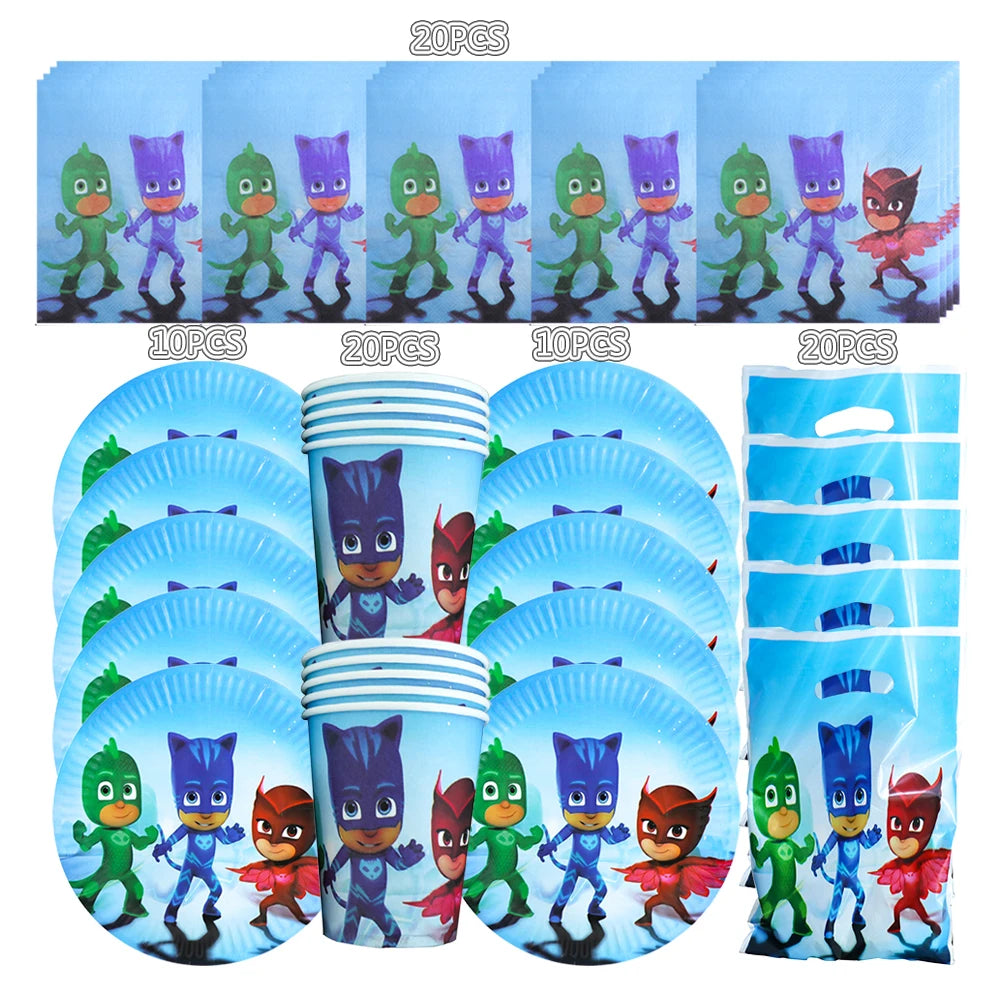 Kit Paper Tableware Pajamas Boys Happy Birthday Party Decoration Baby Shower Mask Boy Party Supplies Foil Balloons Kit Gift Bags