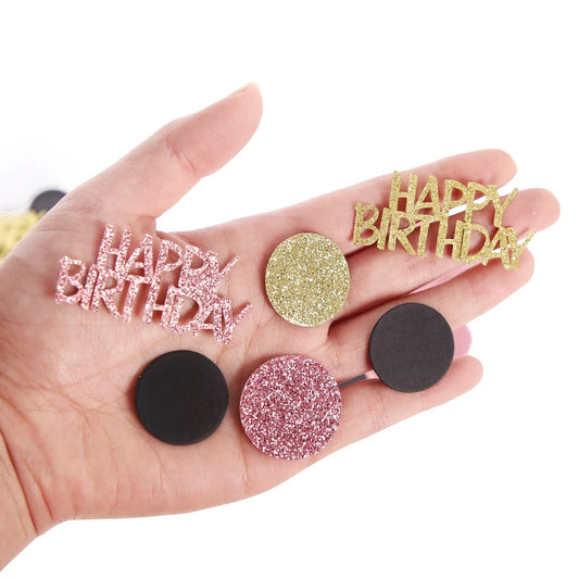100pcs/lot Happy Birthday Confetti Decorations Rose Gold Black Glitter Confetti First Birthday Girl Boy Party Decoration