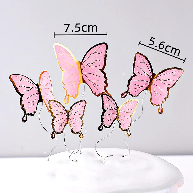 Happy Birthday Decorative Butterflies for Party Cake Decoration Princess Girl Wedding Cake Toppers Dessert Butterfly Decor 3d