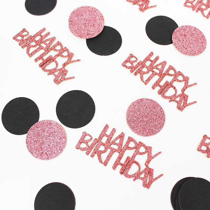 100pcs/lot Happy Birthday Confetti Decorations Rose Gold Black Glitter Confetti First Birthday Girl Boy Party Decoration