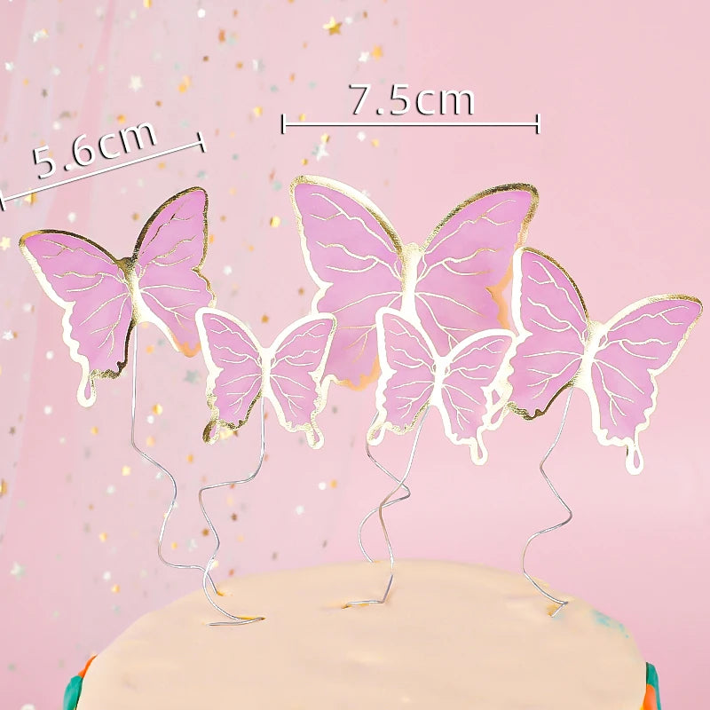 Happy Birthday Decorative Butterflies for Party Cake Decoration Princess Girl Wedding Cake Toppers Dessert Butterfly Decor 3d