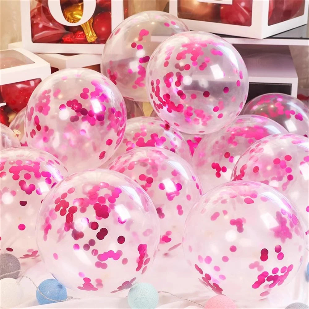 50PCS Balloon Set For Weddings, Birthdays, Macaron Pink Purple Metal and Confetti Balloons, Used For Indoor and Outdoor Party De