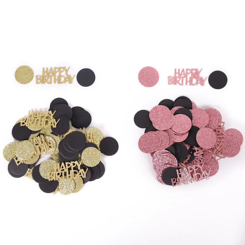 100pcs/lot Happy Birthday Confetti Decorations Rose Gold Black Glitter Confetti First Birthday Girl Boy Party Decoration