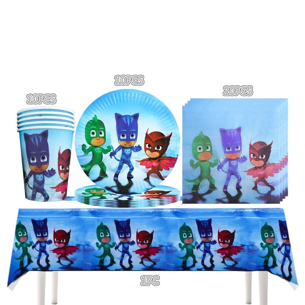 Kit Paper Tableware Pajamas Boys Happy Birthday Party Decoration Baby Shower Mask Boy Party Supplies Foil Balloons Kit Gift Bags