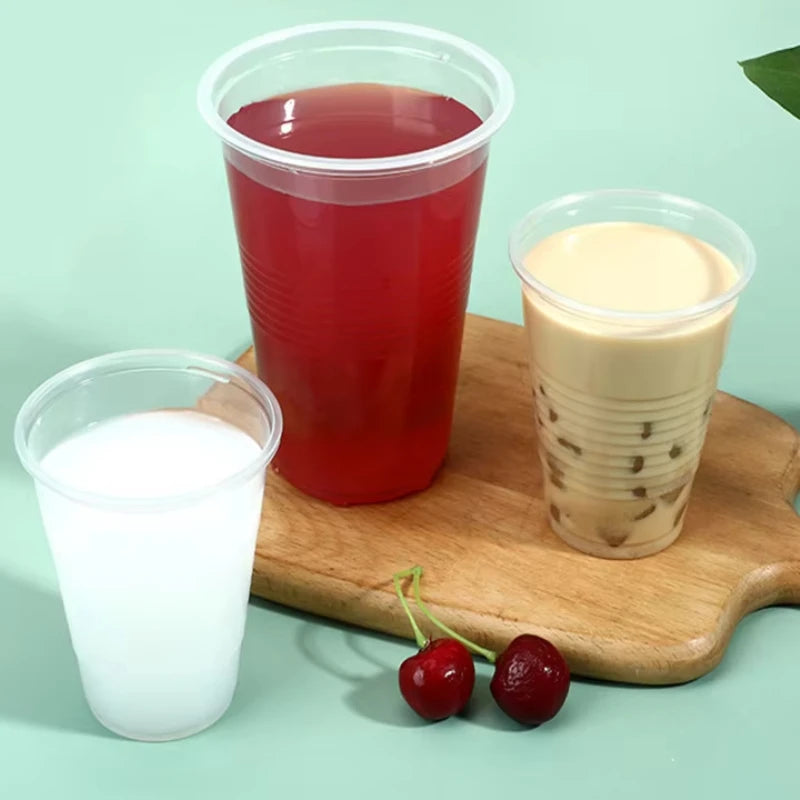 100PCS Disposable Transparent Plastic Cups Household Transparent Drinking Cups Outdoor Picnic Birthday Kitchen Party Utensils