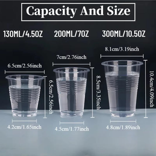 100PCS Disposable Transparent Plastic Cups Household Transparent Drinking Cups Outdoor Picnic Birthday Kitchen Party Utensils