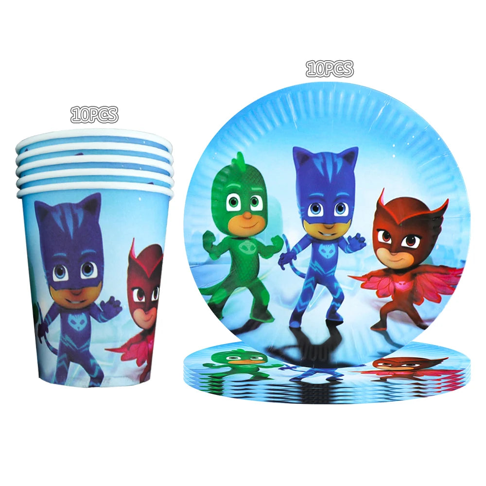 Kit Paper Tableware Pajamas Boys Happy Birthday Party Decoration Baby Shower Mask Boy Party Supplies Foil Balloons Kit Gift Bags