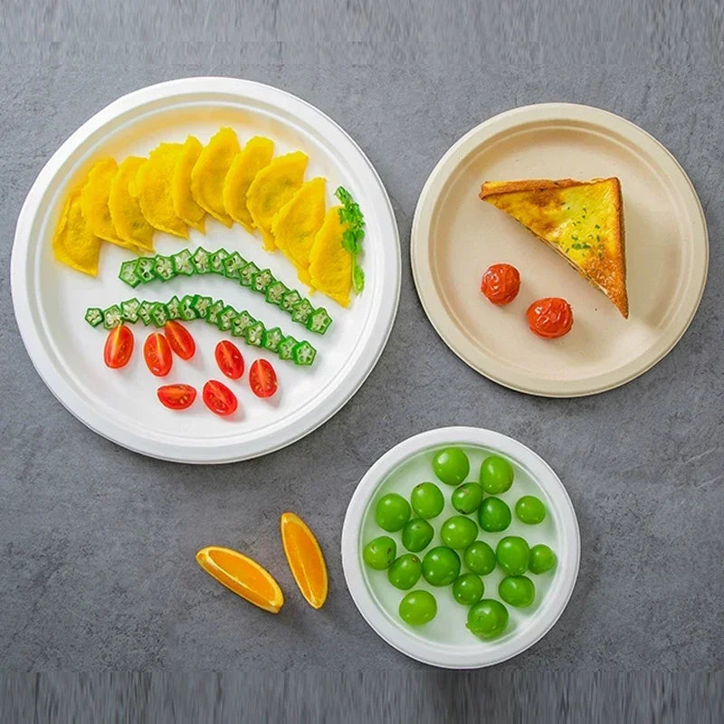 50pcs 3/5/6 Inch Disposable Plates Eco-Friendly Degradable Paper Plate For Barbecue Picnic Office Birthday Party Supplies