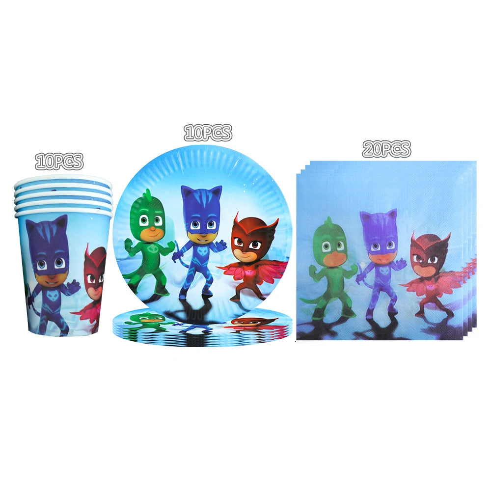 Kit Paper Tableware Pajamas Boys Happy Birthday Party Decoration Baby Shower Mask Boy Party Supplies Foil Balloons Kit Gift Bags