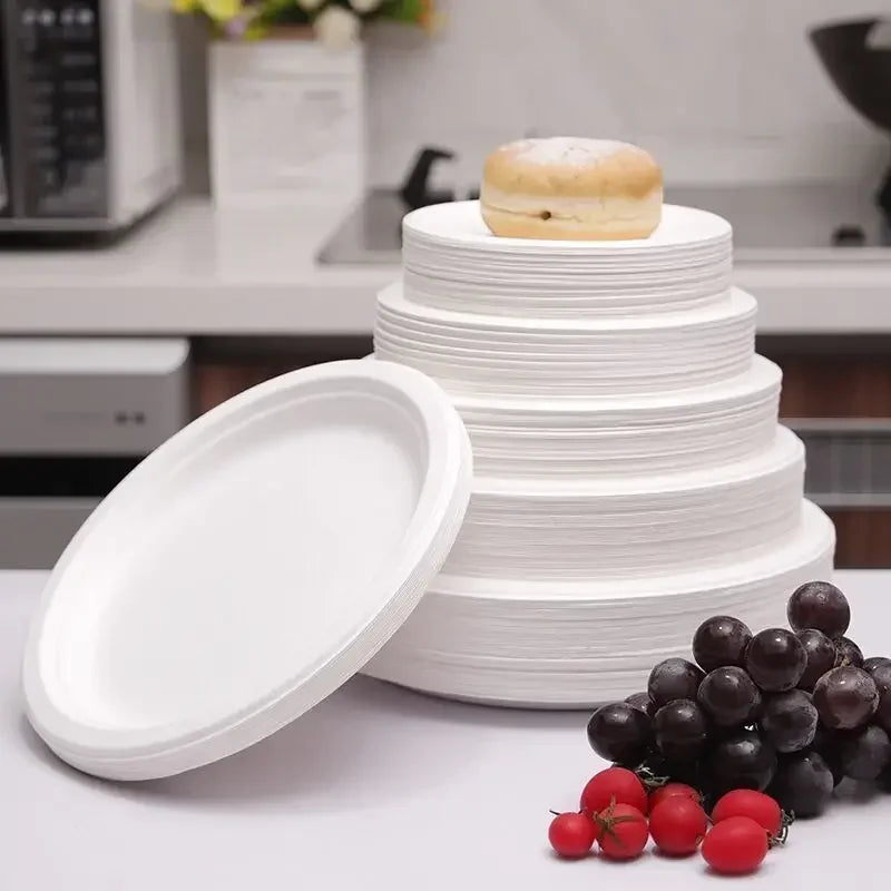 50pcs 3/5/6 Inch Disposable Plates Eco-Friendly Degradable Paper Plate For Barbecue Picnic Office Birthday Party Supplies
