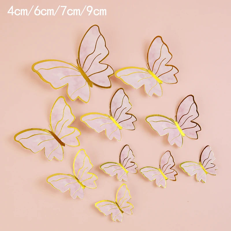 Happy Birthday Decorative Butterflies for Party Cake Decoration Princess Girl Wedding Cake Toppers Dessert Butterfly Decor 3d