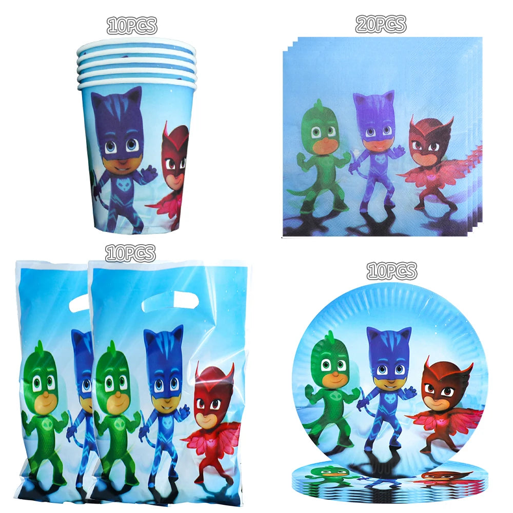 Kit Paper Tableware Pajamas Boys Happy Birthday Party Decoration Baby Shower Mask Boy Party Supplies Foil Balloons Kit Gift Bags