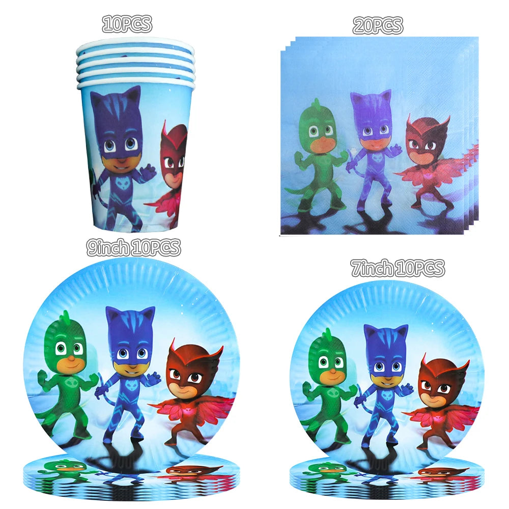 Kit Paper Tableware Pajamas Boys Happy Birthday Party Decoration Baby Shower Mask Boy Party Supplies Foil Balloons Kit Gift Bags