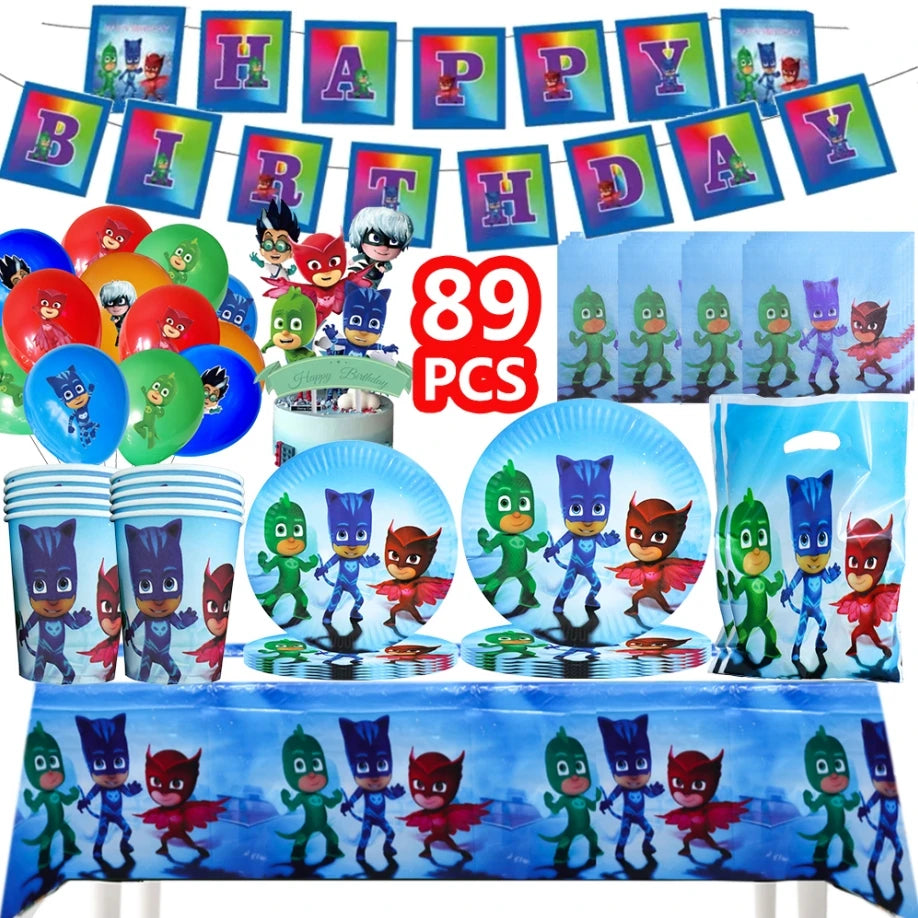Kit Paper Tableware Pajamas Boys Happy Birthday Party Decoration Baby Shower Mask Boy Party Supplies Foil Balloons Kit Gift Bags