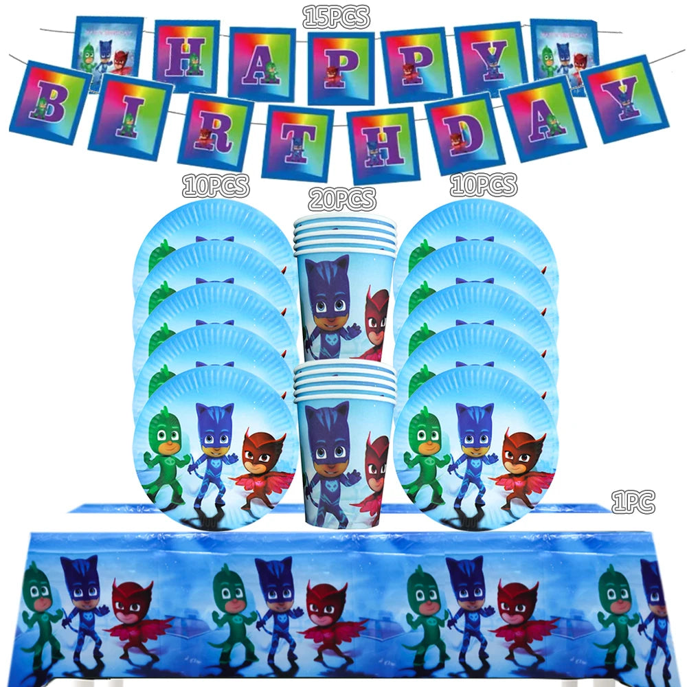 Kit Paper Tableware Pajamas Boys Happy Birthday Party Decoration Baby Shower Mask Boy Party Supplies Foil Balloons Kit Gift Bags