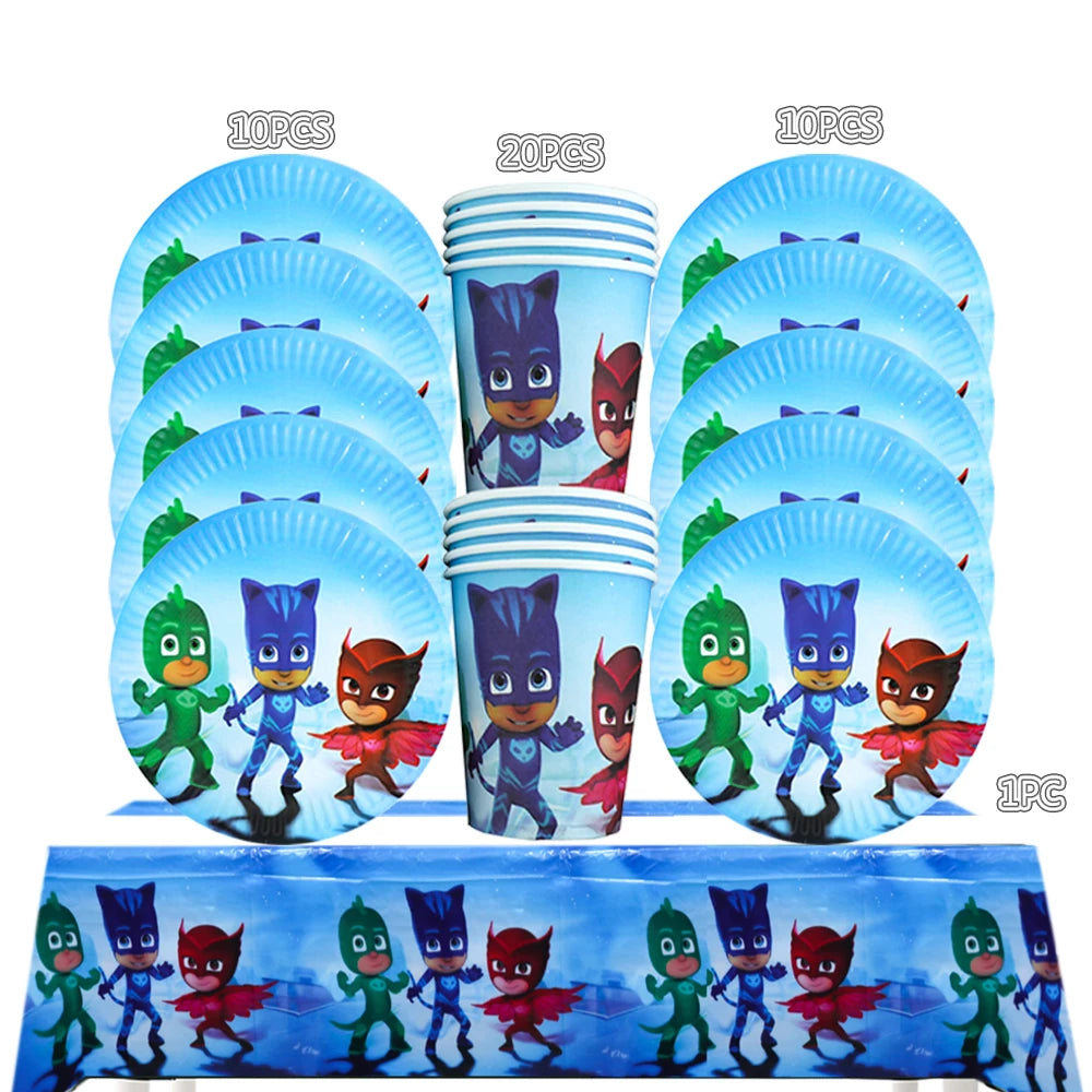 Kit Paper Tableware Pajamas Boys Happy Birthday Party Decoration Baby Shower Mask Boy Party Supplies Foil Balloons Kit Gift Bags