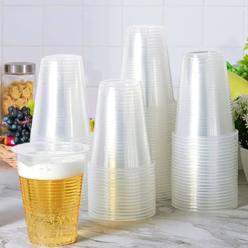 100PCS Disposable Transparent Plastic Cups Household Transparent Drinking Cups Outdoor Picnic Birthday Kitchen Party Utensils