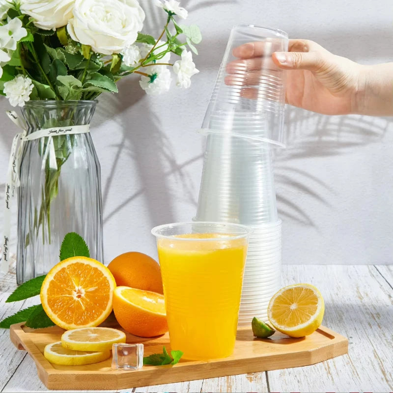 100PCS Disposable Transparent Plastic Cups Household Transparent Drinking Cups Outdoor Picnic Birthday Kitchen Party Utensils