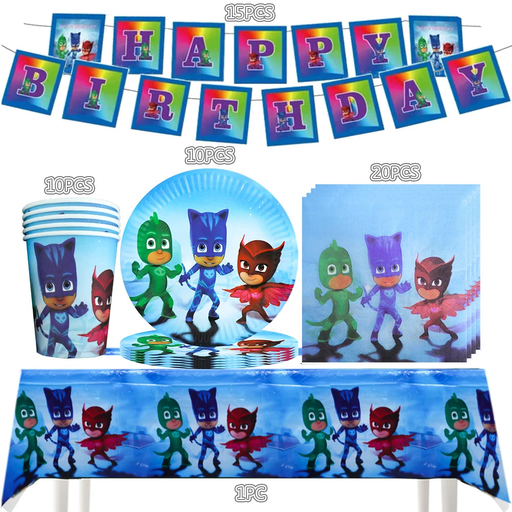 Kit Paper Tableware Pajamas Boys Happy Birthday Party Decoration Baby Shower Mask Boy Party Supplies Foil Balloons Kit Gift Bags