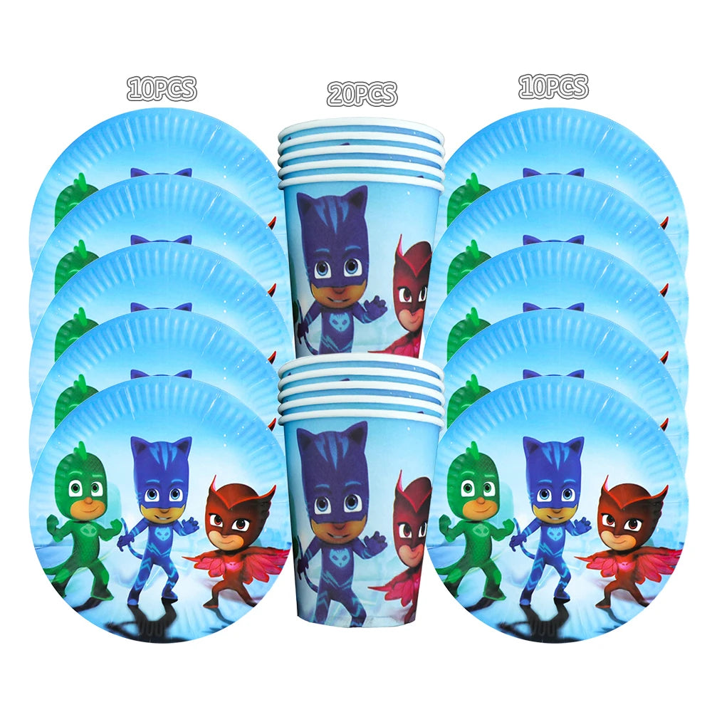 Kit Paper Tableware Pajamas Boys Happy Birthday Party Decoration Baby Shower Mask Boy Party Supplies Foil Balloons Kit Gift Bags