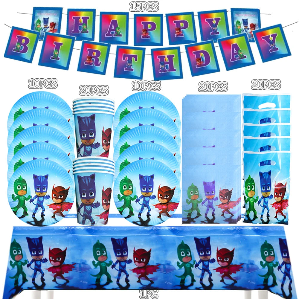 Kit Paper Tableware Pajamas Boys Happy Birthday Party Decoration Baby Shower Mask Boy Party Supplies Foil Balloons Kit Gift Bags